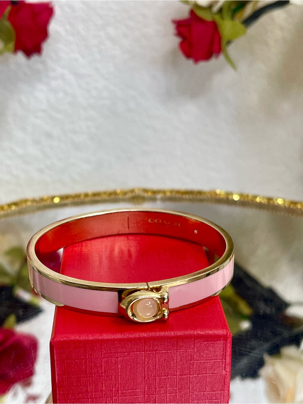 Coach Pink and Gold-tone Enamel Hinged Bracelet with “C” Logo Accent - Picture 3 of 6
